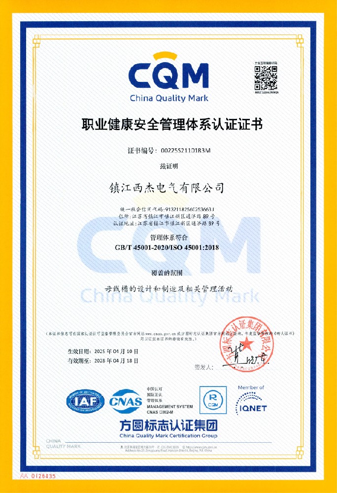 職業(yè)健康安全管理體系認(rèn)證證書(shū)